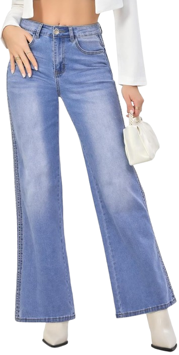 High Waisted Strechy Straight Leg Baggy Jeans 