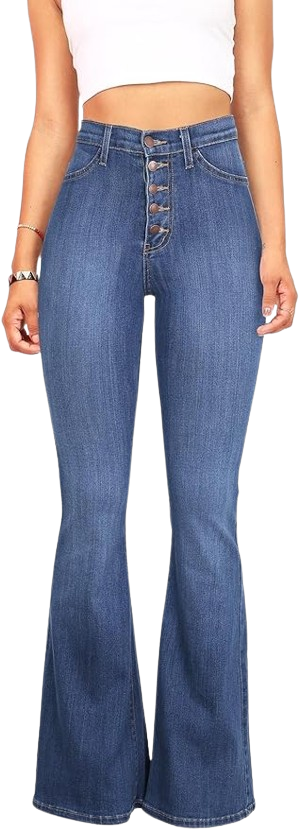  High Waisted Button Up Bell Bottom Stretch Classic Flared Pants